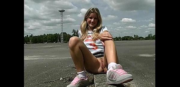  teen Laura shows pussy in public